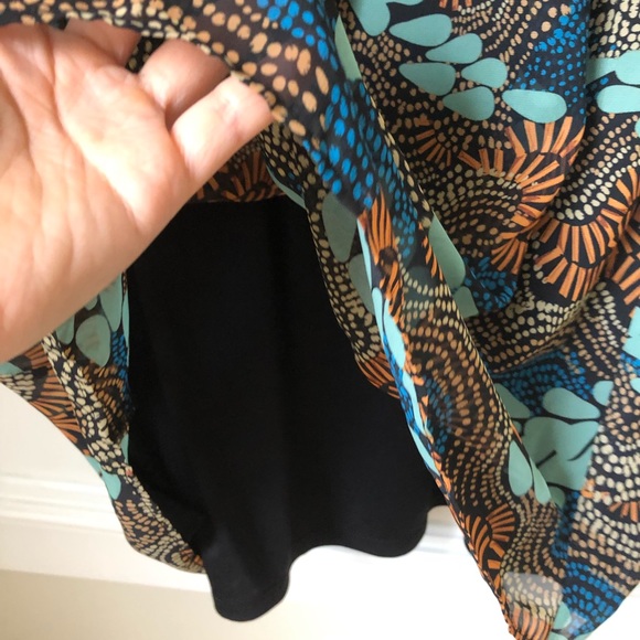 NWT Robbie Bee Tribal Blue Tan 3/4 Sleeve Mini Dress 10 Boho Bohemian - Picture 7 of 10